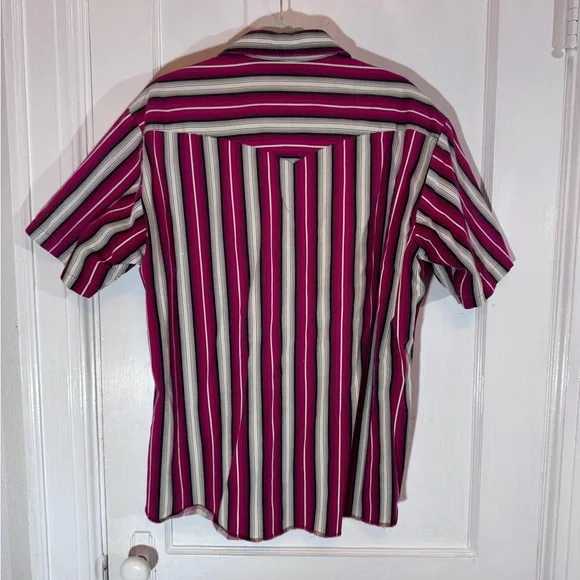 Vintage Wrangler Men's Shirt Stripes Red Black Western Pearl Snap Down XL 90s - Picture 7 of 8